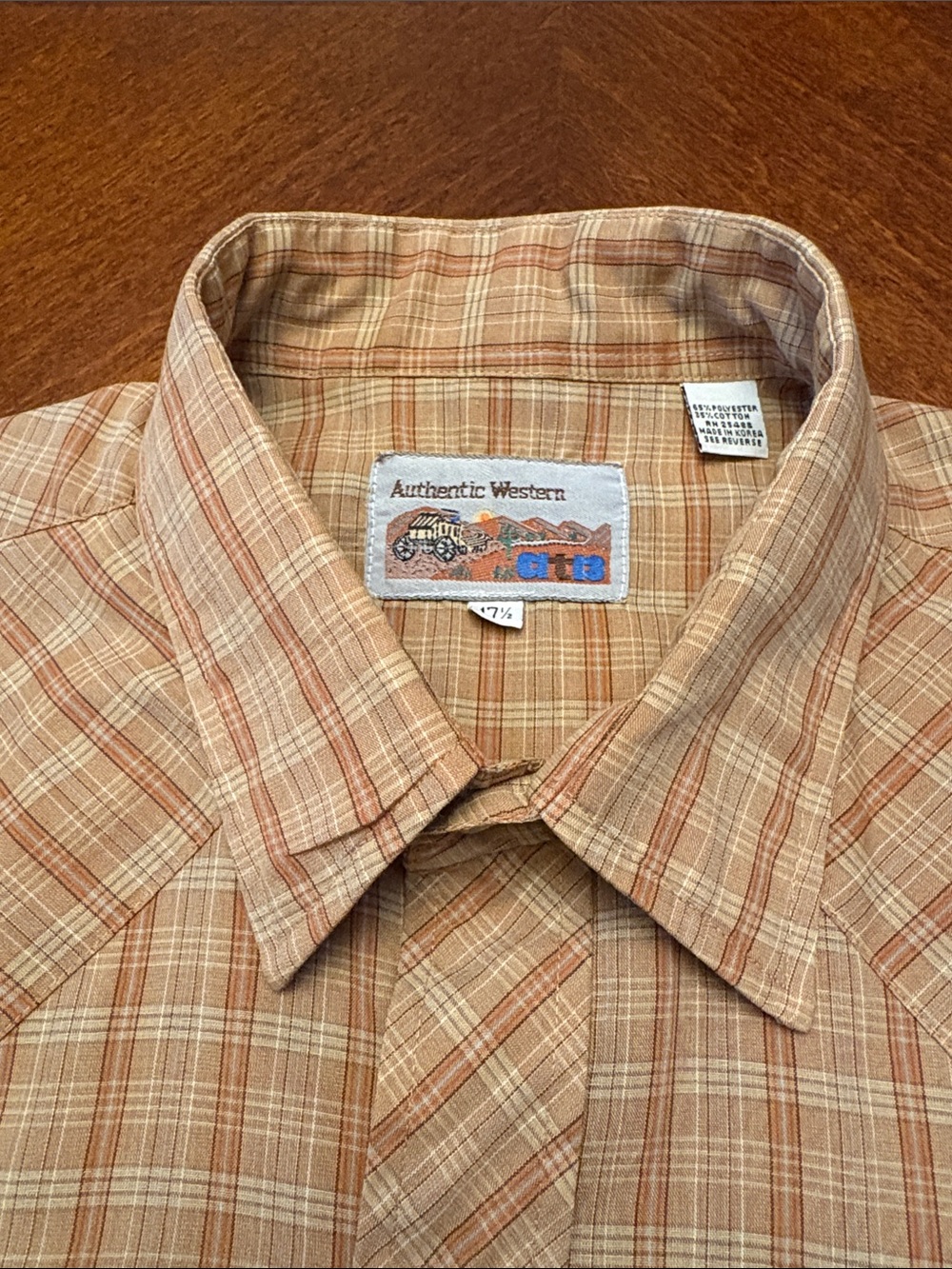 π Authentic Western Menβs Orange/Tan Plaid Snap-Up Short-Sleeve Shirt Size 17.5 - Picture 9 of 16